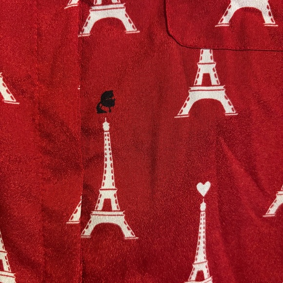 Karl Lagerfeld Red Eiffel Tower Print Button Down Shirt Women’s Sz Medium - Picture 3 of 8